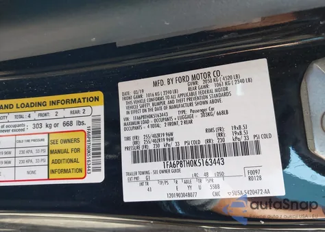 2019 Ford Mustang Ecoboost Premium from USA, damaged, VIN 1FA6P8TH0K5163443